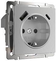 Розетка с заземлением +2хUSB тип A+С без рамки Werkel 1-м. шторки серебряный рифленый картинка